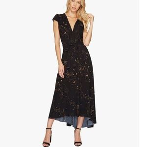AG Adriano Goldschmied Daphne Wrap Maxi High-Low Dress Black Floral Size Small